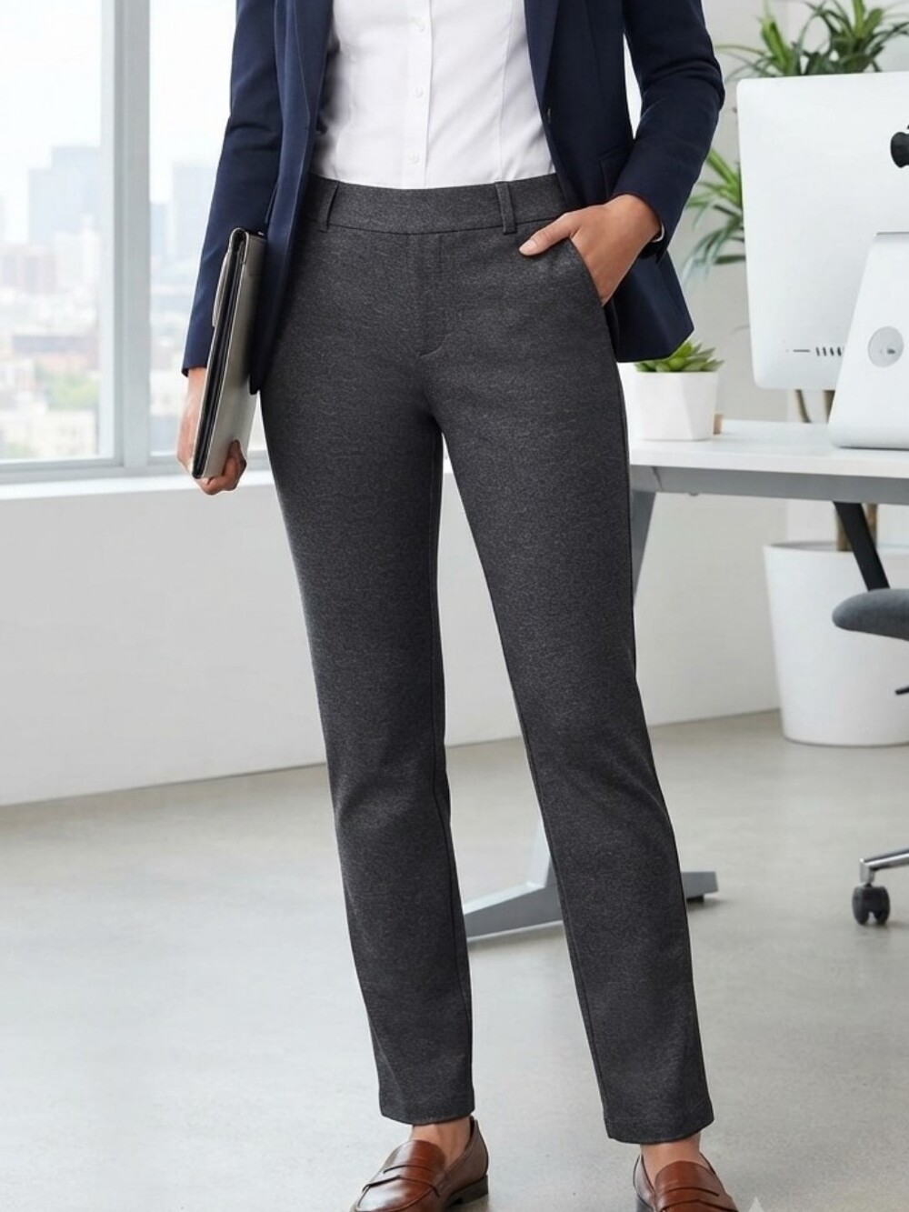 Betabrand Gray Straight Leg Pants Office Work S
